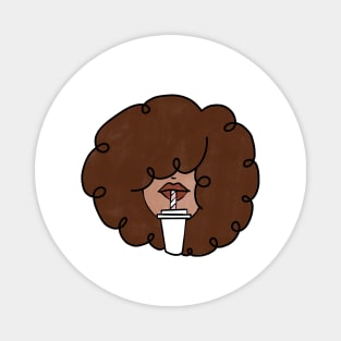 Pepette with a straw Beautiful Black Woman Drinking in a Travel Mug Cute Coffee Dates Coffee Espresso Cappuccino Latte Macchiato Coffee with Milk Cute Black Woman with Afro Hair Natural Hair Curly Hair Perfect Coffee Lover Gift for African American Magnet